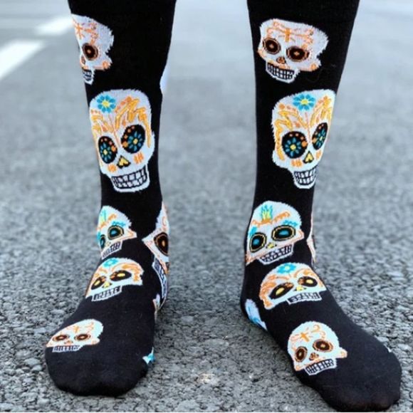 Socks Sugar Skull Day of the Dead Dia De Los Muertos - Picture 1 of 3